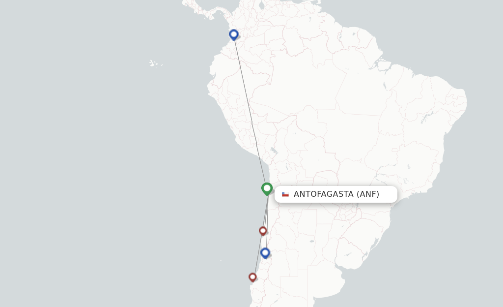 Route map with flights from Antofagasta with JetSMART