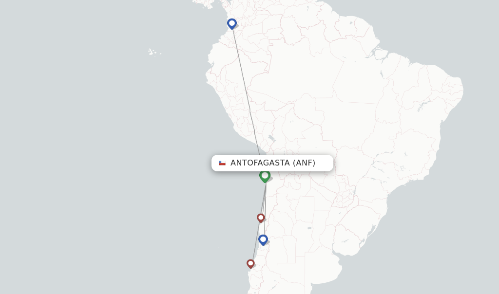Route map with flights from Antofagasta with JetSMART