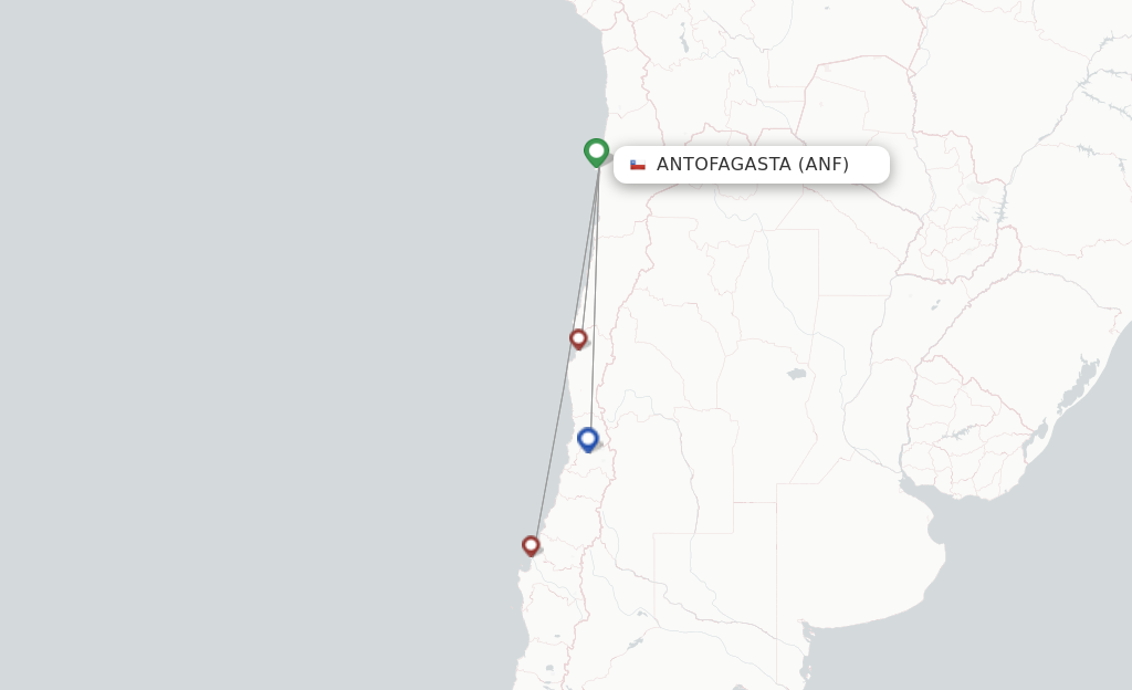 Route map with flights from Antofagasta with LATAM Airlines