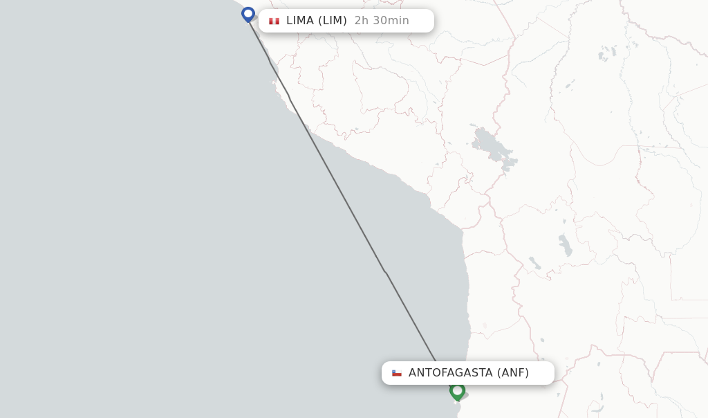 Flights from Antofagasta to Lima route map