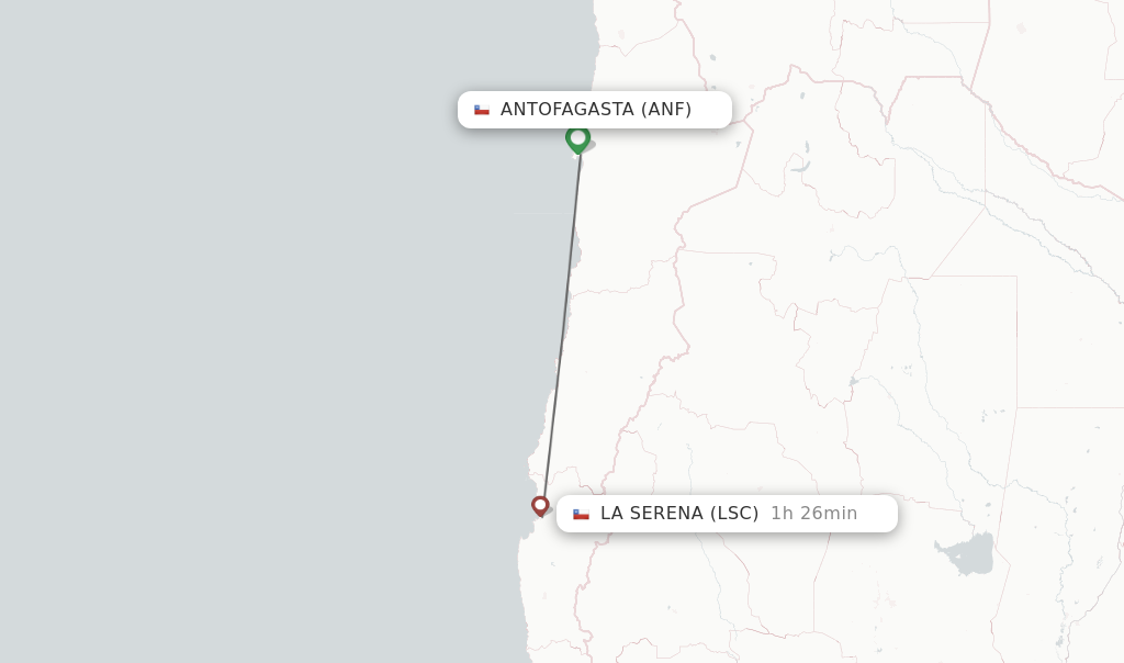 Flights from Antofagasta to La Serena route map