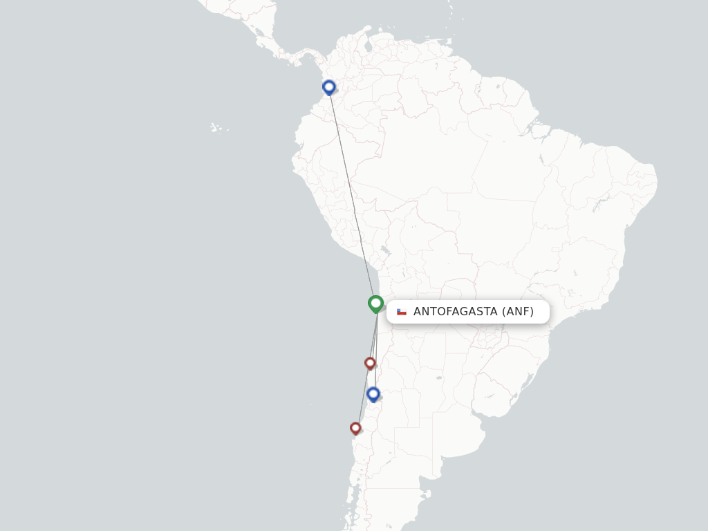 Flights from Antofagasta to Temuco route map