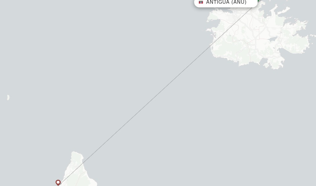 Route map with flights from Antigua with FlyMontserrat