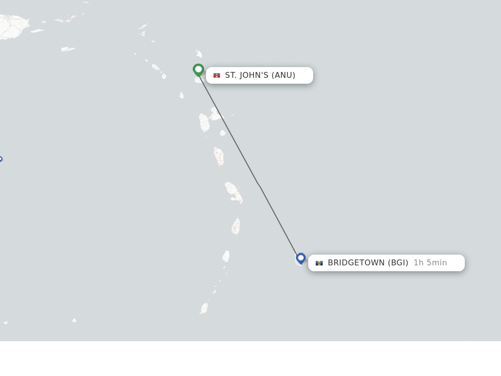 Flights from Antigua to Bridgetown route map