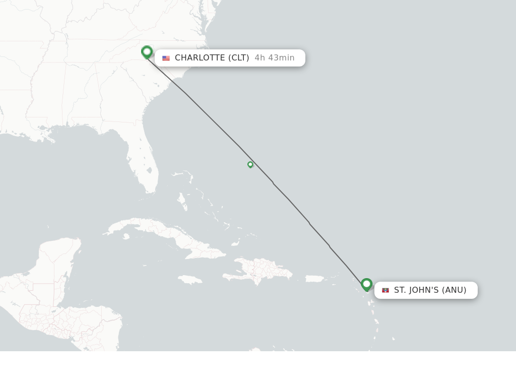 Flights from St. John's to Charlotte route map