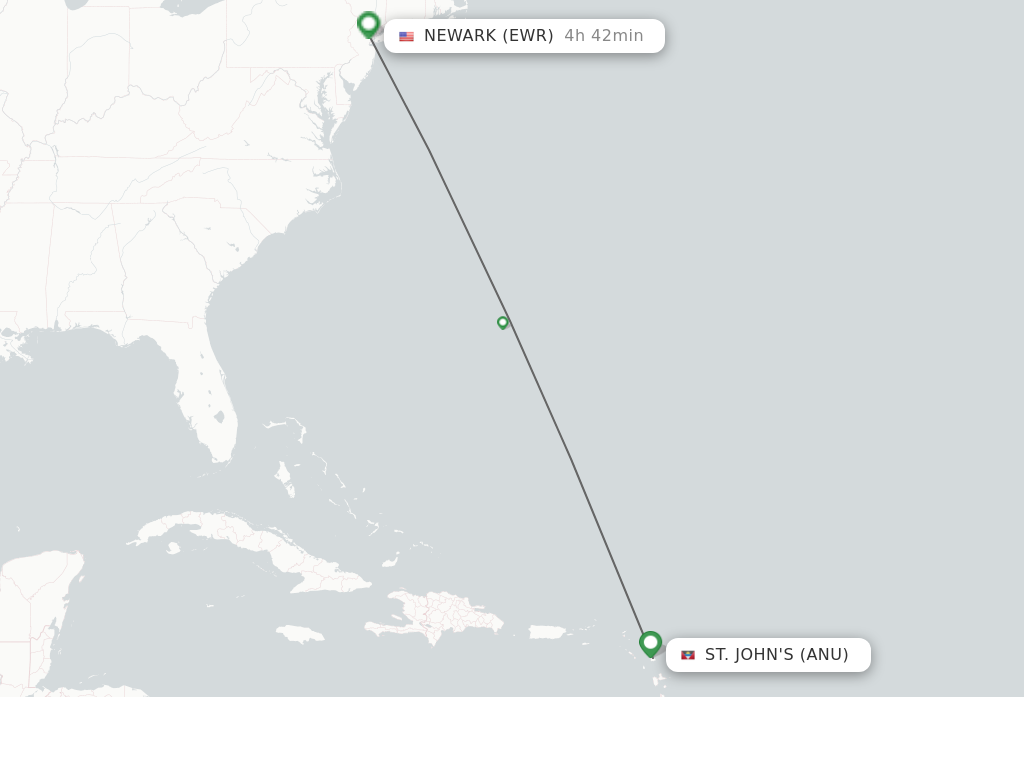 Flights from St. John's to Newark route map
