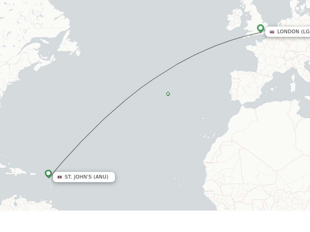 Flights from St. John's to London route map