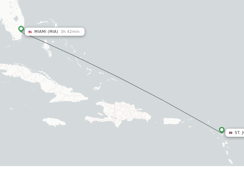 Flights from St. John's to Miami route map
