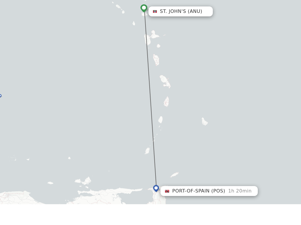 Flights from St. John's to Port-Of-Spain route map