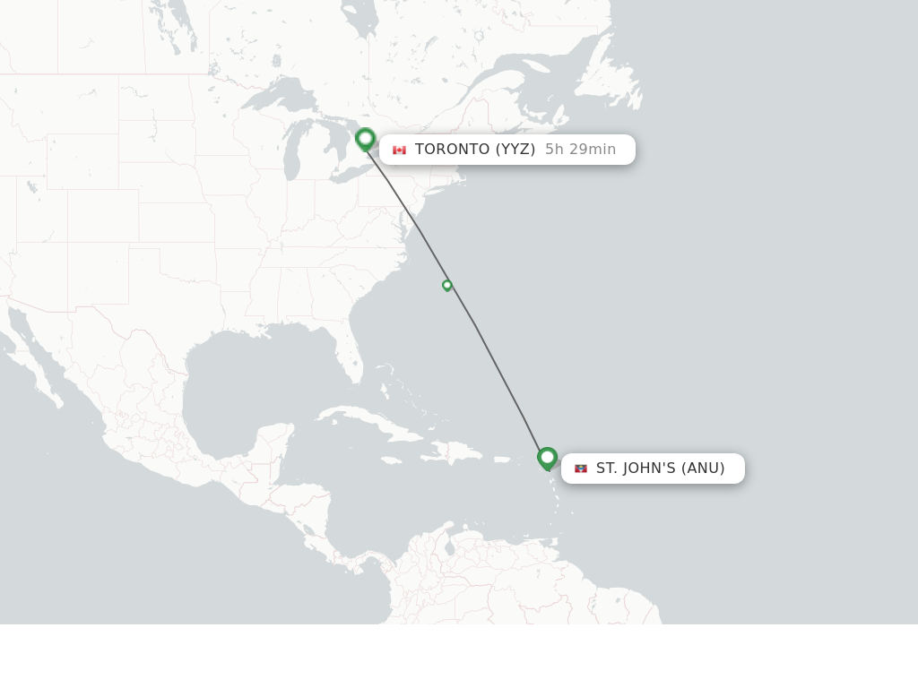 Flights from St. John's to Toronto route map