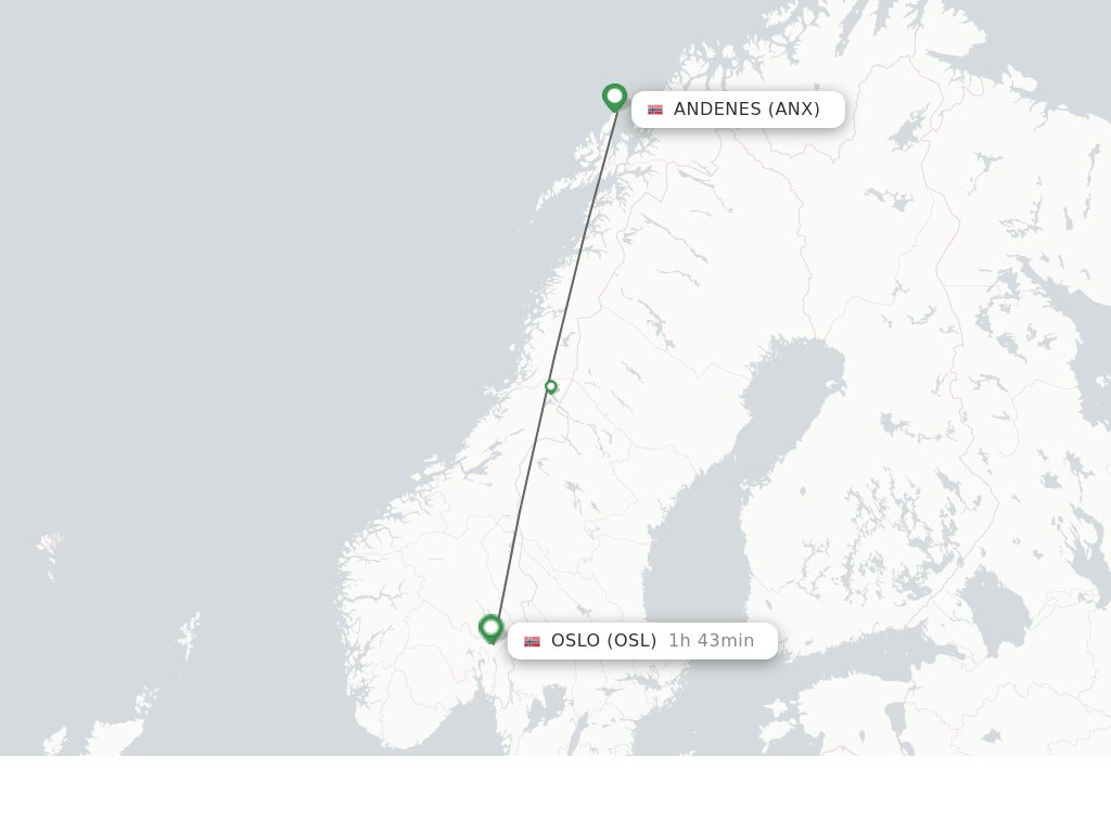 Flights from Andenes to Oslo route map