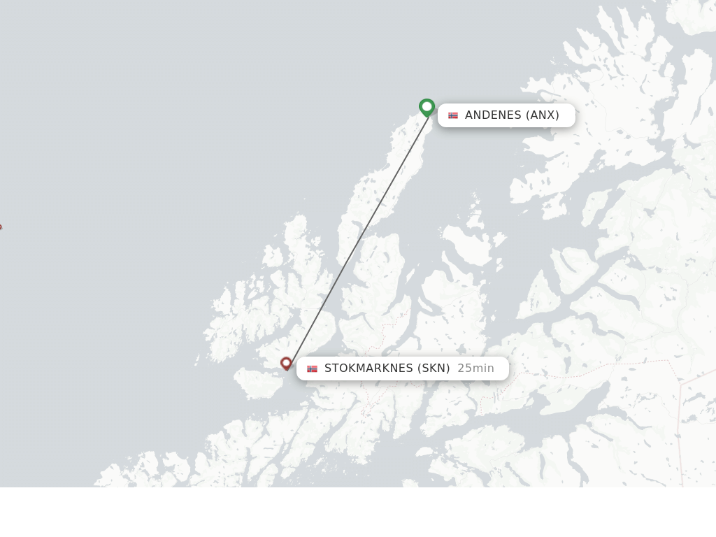 Flights from Andenes to Stokmarknes route map