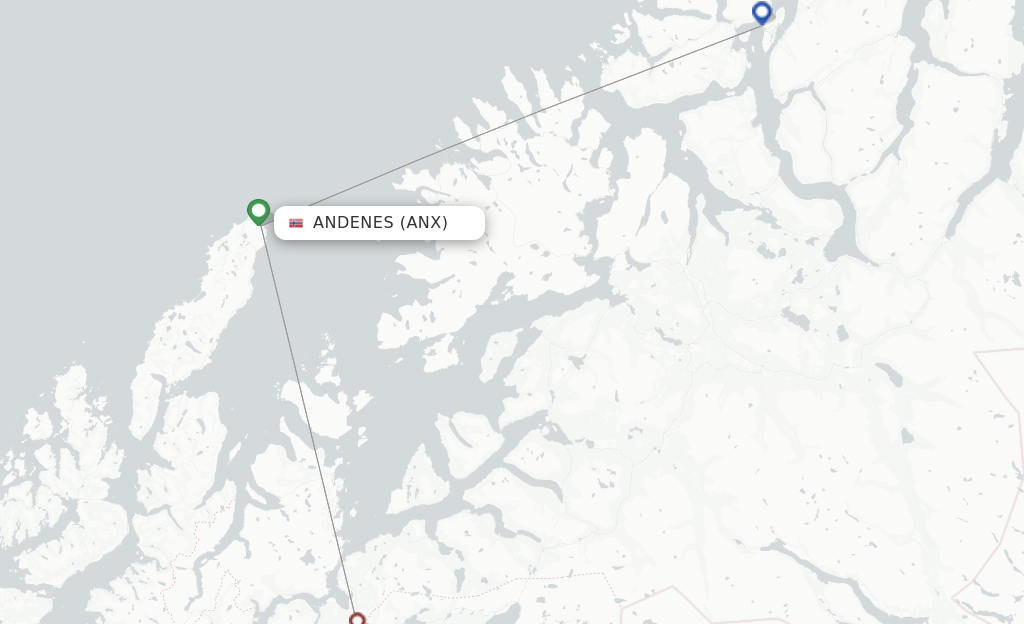 Route map with flights from Andenes with Wideroe