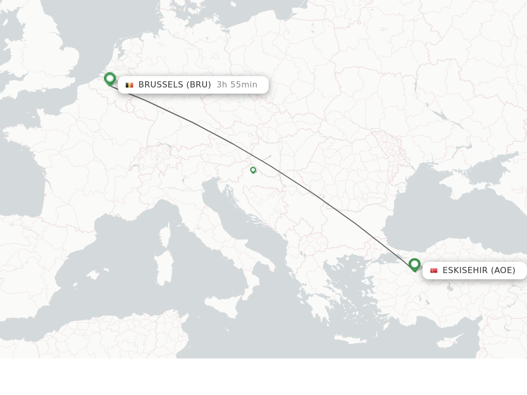 Flights from Eskisehir to Brussels route map