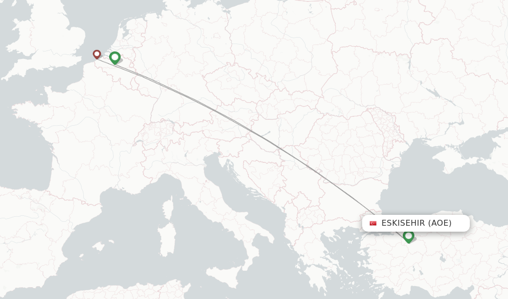 Flights from Eskisehir to Izmir route map