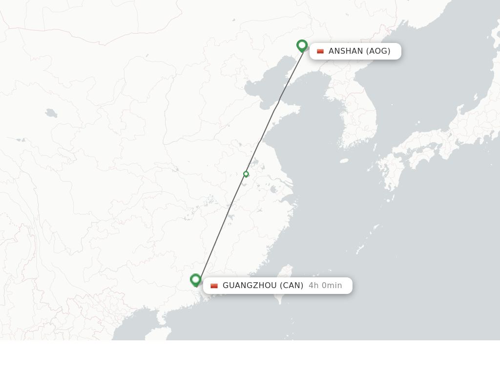 Flights from Anshan to Guangzhou route map