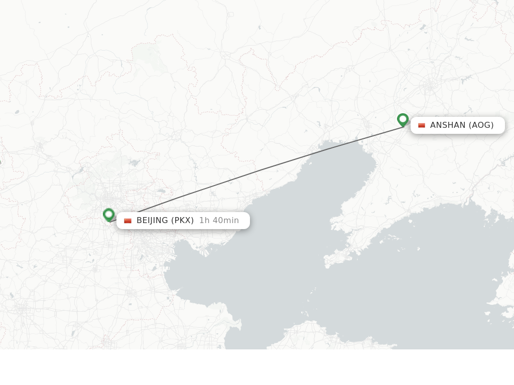 Flights from Anshan to Beijing route map