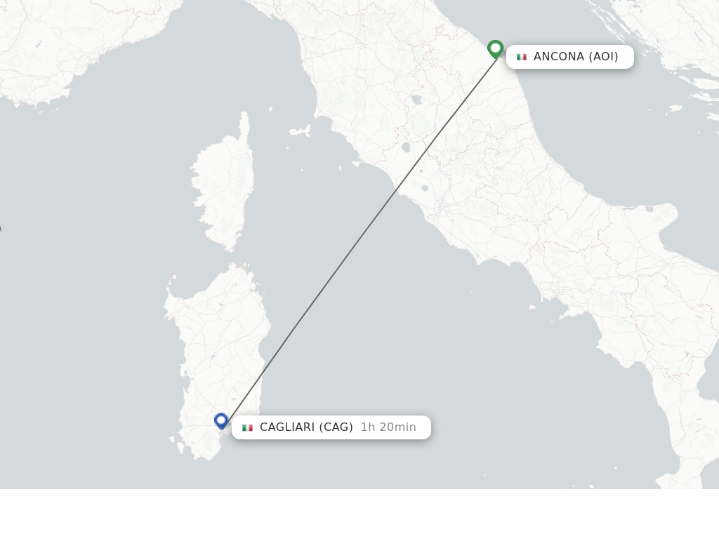 Flights from Ancona to Cagliari route map
