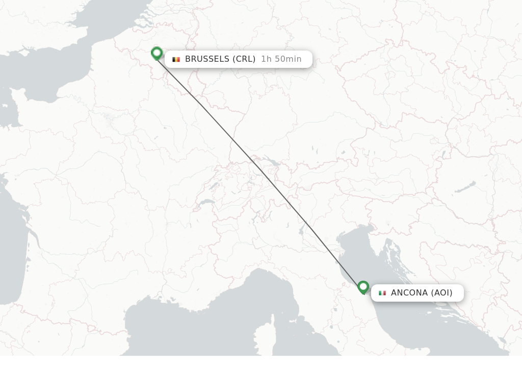 Flights from Ancona to Brussels route map