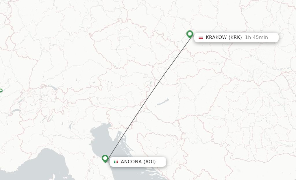 Flights from Ancona to Krakow route map