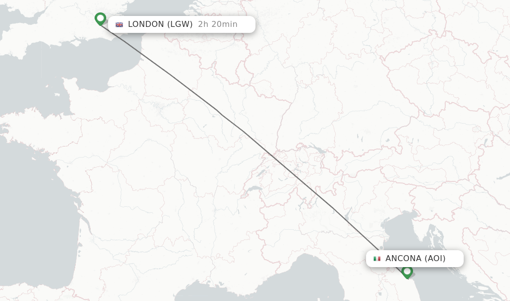 Flights from London to Ancona route map