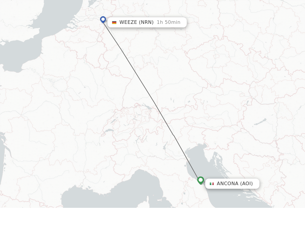 Flights from Ancona to Weeze route map