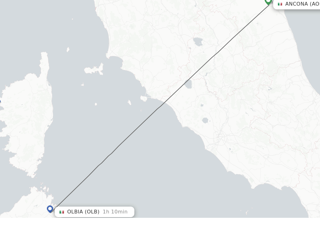 Flights from Ancona to Olbia route map