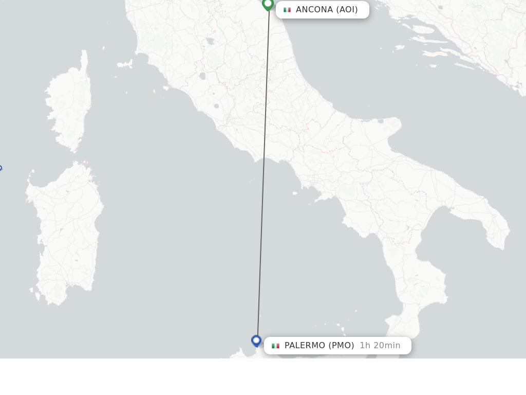 Flights from Ancona to Palermo route map
