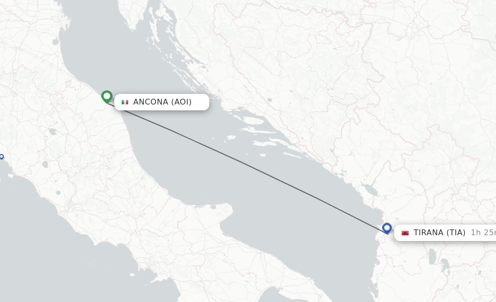 Flights from Ancona to Tirana route map