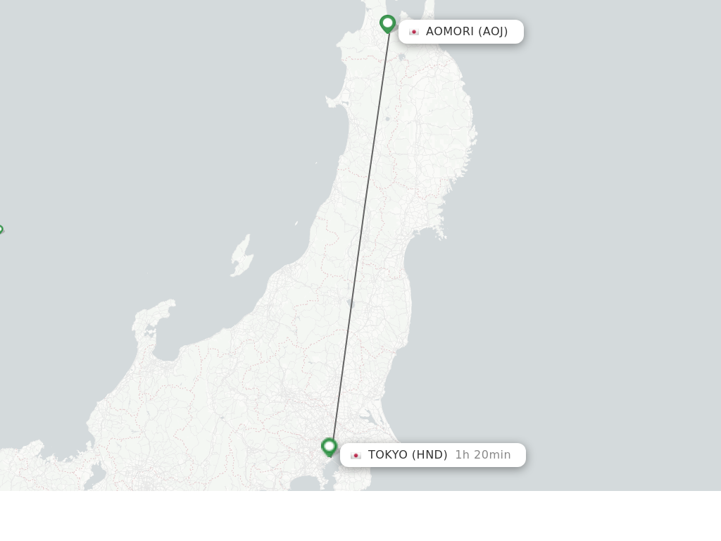 Flights from Aomori to Tokyo route map