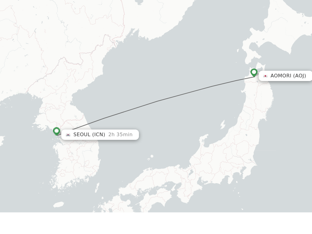 Flights from Aomori to Seoul route map