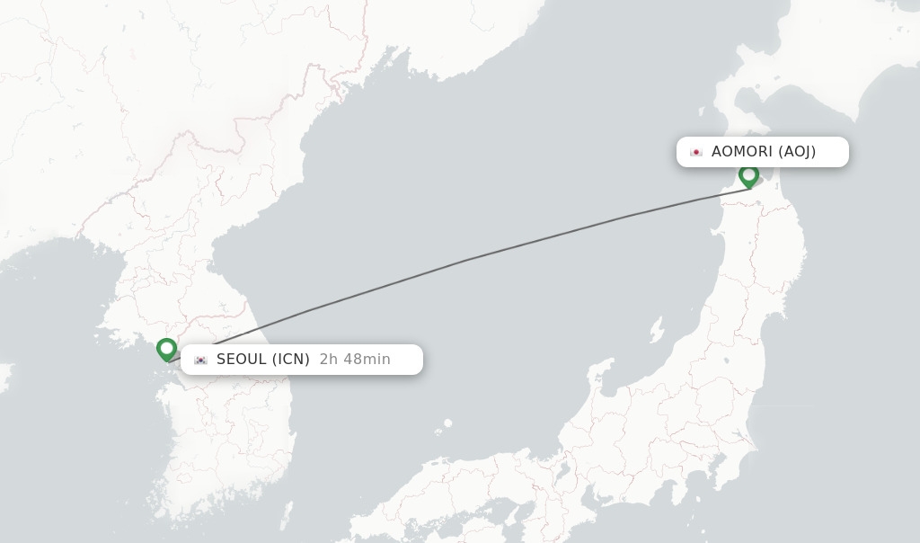 Flights from Aomori to Seoul route map