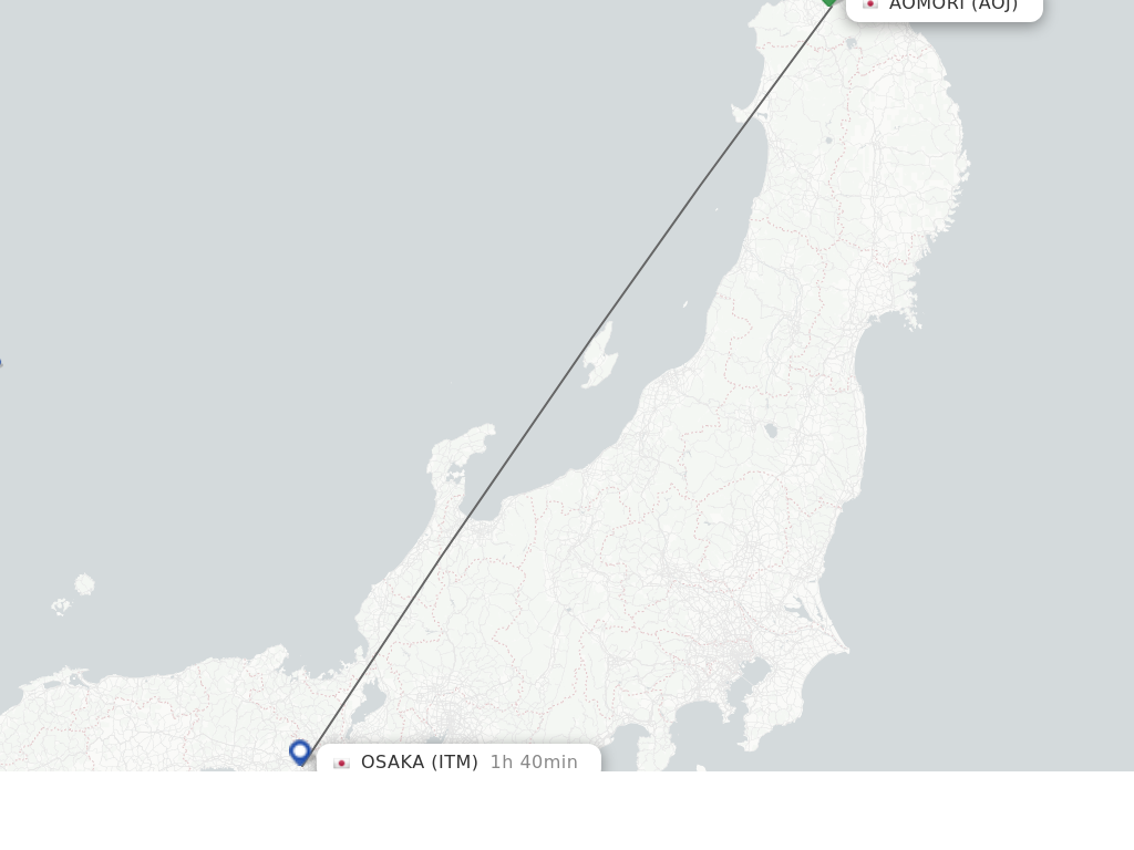 Flights from Aomori to Osaka route map
