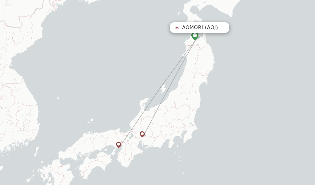 Route map with flights from Aomori with Fuji Dream Airlines