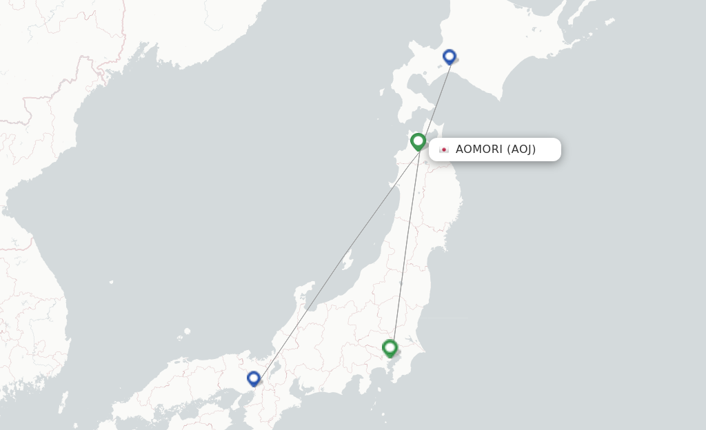 Route map with flights from Aomori with JAL