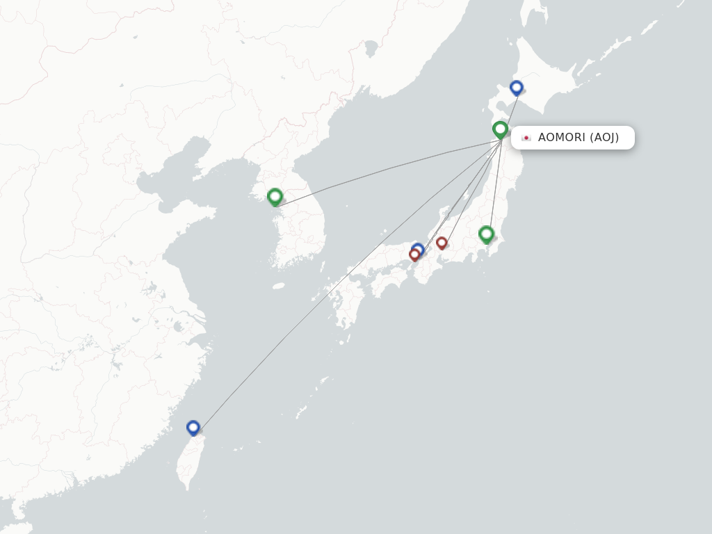 Flights from Aomori to Nagoya route map