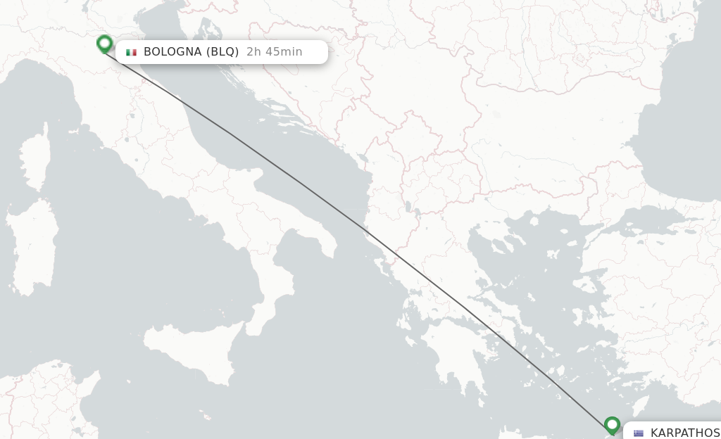 Flights from Karpathos to Bologna route map