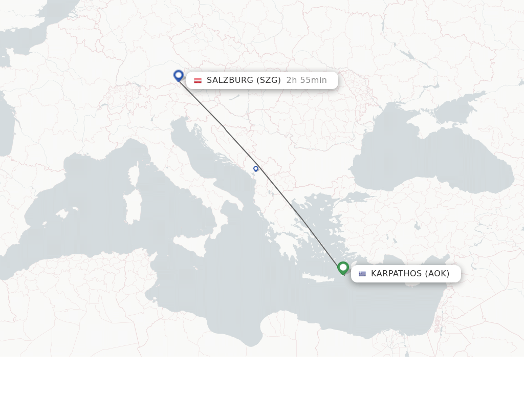 Flights from Karpathos to Salzburg route map