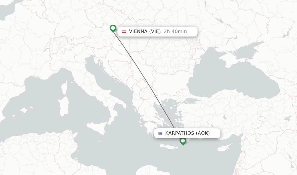 Flights from Karpathos to Vienna route map
