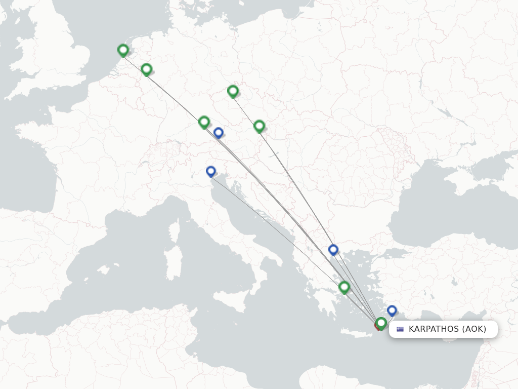 Flights from Karpathos to Mykonos route map