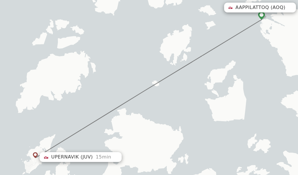 Flights from Aappilattoq to Upernavik route map