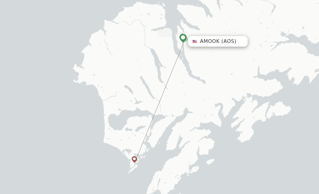 Route map with flights from Amook with Island Air Service