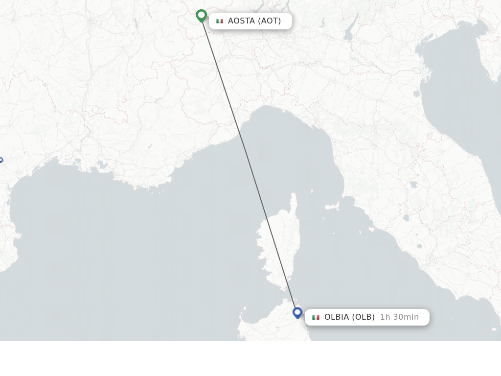 Flights from Aosta to Olbia route map