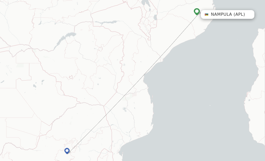 Route map with flights from Nampula with Airlink
