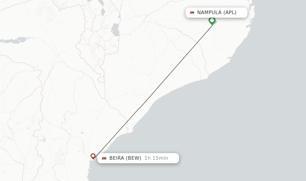 Flights from Nampula to Beira route map