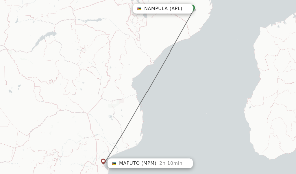 Flights from Nampula to Maputo route map