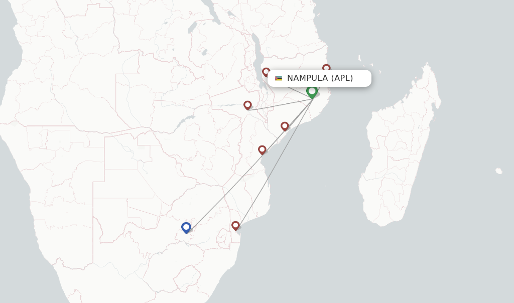 Route map with flights from Nampula with LAM