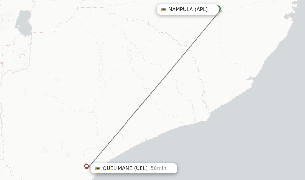 Flights from Nampula to Quelimane route map