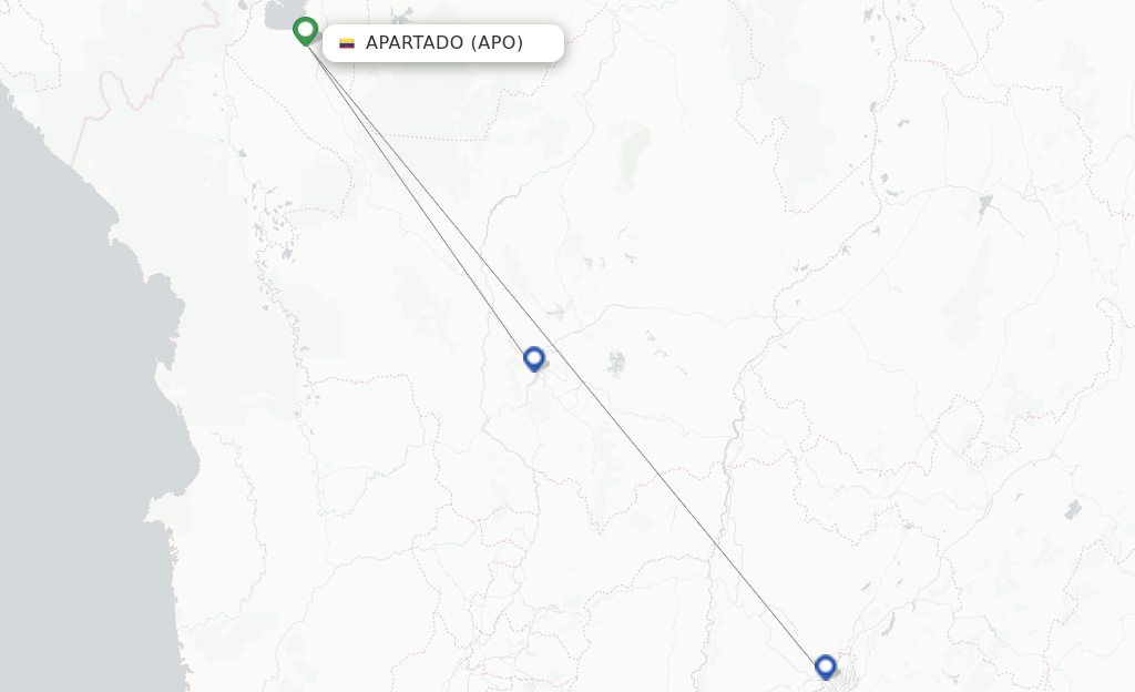 Route map with flights from Apartado with SATENA
