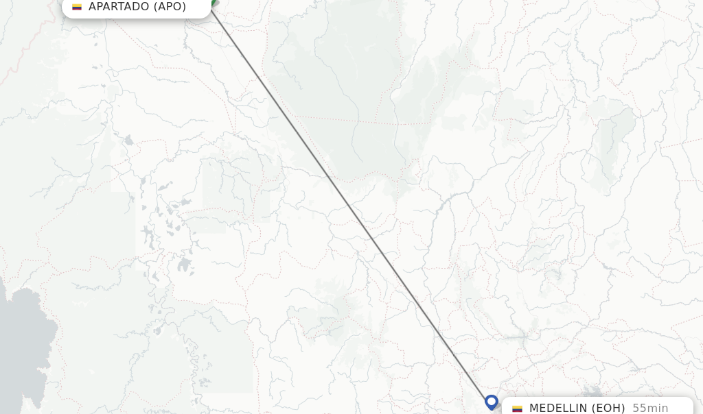 Flights from Apartado to Medellin route map